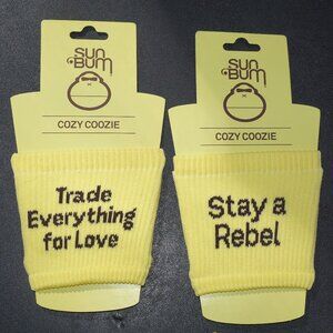 NEW Set of 2 SUN BUM Cozy Coozie LOT Yellow "Trust The Bum"